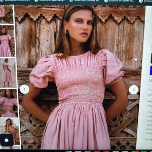 BALILN Sz XL Sophie Smocked Linen Midi Dress in Rose